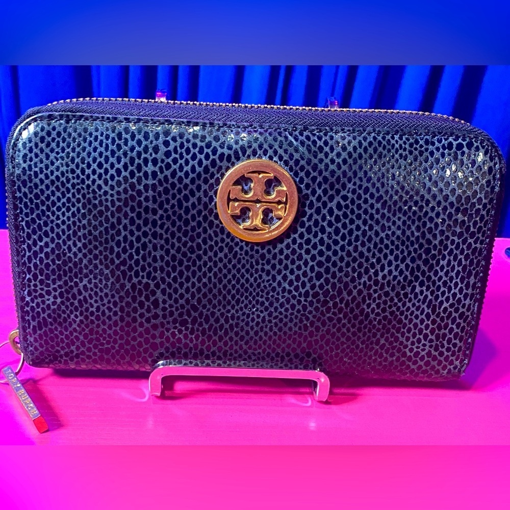 Tory Burch Python Snakeskin Leather Full Zip Cont… - image 1